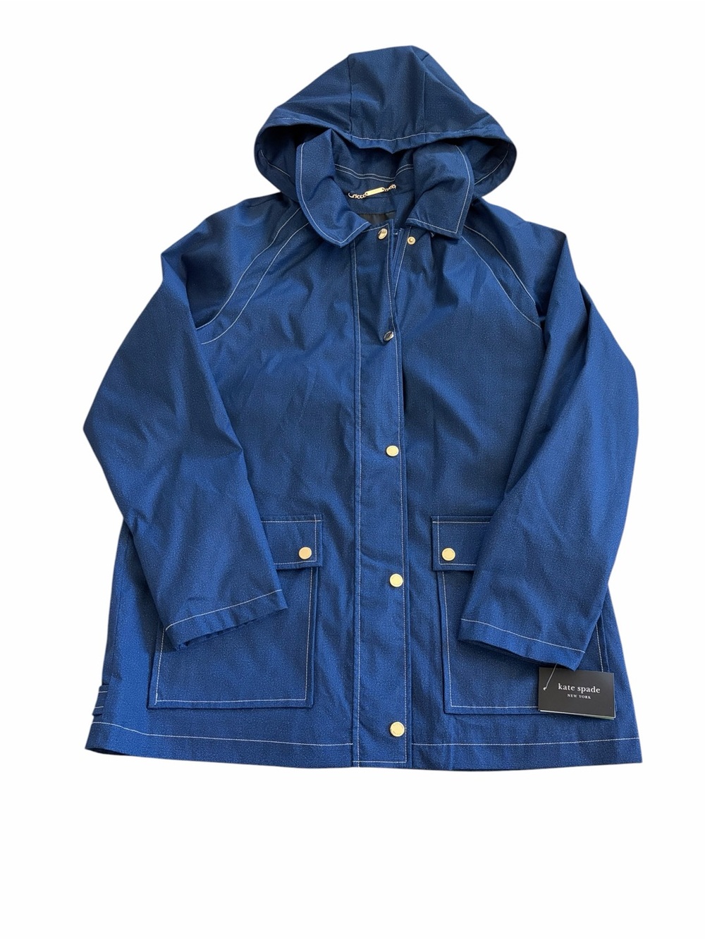 kate spade cobalt blue hooded rain jacket size L